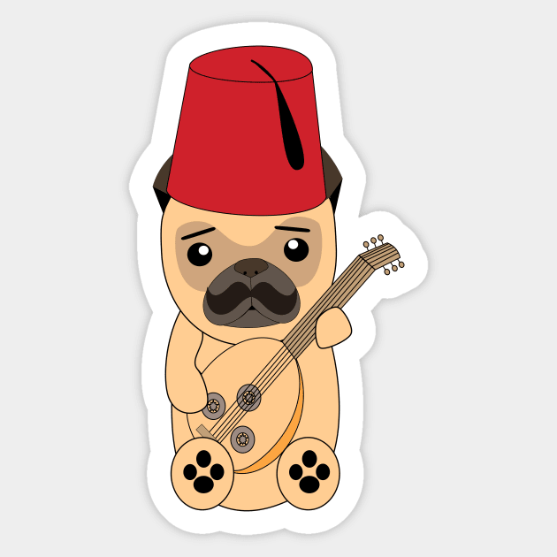 Pug dog playing Oud - Middle Eastern musical instrument Sticker by Ralph Hovsepian